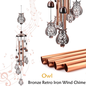 1pc Vintage Metal Butterfly Turtle Iron Owl Animal Wind Chime Home Courtyard Living Room Decoration Copper Outdoor Hanging Ornament - Owl