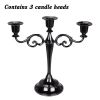 3/5-Arm Metal Plated Candle Holders Retro Candelabra European Style Simple Romantic Candlestick Pillar Wedding Party Centerpiece - black-three - CN