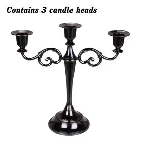 3/5-Arm Metal Plated Candle Holders Retro Candelabra European Style Simple Romantic Candlestick Pillar Wedding Party Centerpiece - black-three - CN