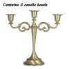 3/5-Arm Metal Plated Candle Holders Retro Candelabra European Style Simple Romantic Candlestick Pillar Wedding Party Centerpiece - bronze-three - CN