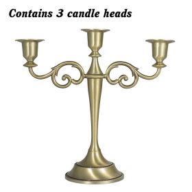 3/5-Arm Metal Plated Candle Holders Retro Candelabra European Style Simple Romantic Candlestick Pillar Wedding Party Centerpiece - bronze-three - CN