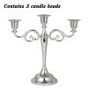 3/5-Arm Metal Plated Candle Holders Retro Candelabra European Style Simple Romantic Candlestick Pillar Wedding Party Centerpiece - silver-three - CN