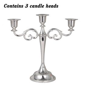 3/5-Arm Metal Plated Candle Holders Retro Candelabra European Style Simple Romantic Candlestick Pillar Wedding Party Centerpiece - silver-three - CN