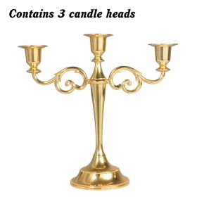 3/5-Arm Metal Plated Candle Holders Retro Candelabra European Style Simple Romantic Candlestick Pillar Wedding Party Centerpiece - golden-three - CN