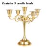 3/5-Arm Metal Plated Candle Holders Retro Candelabra European Style Simple Romantic Candlestick Pillar Wedding Party Centerpiece - golden--five - CN
