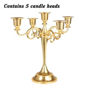 3/5-Arm Metal Plated Candle Holders Retro Candelabra European Style Simple Romantic Candlestick Pillar Wedding Party Centerpiece - golden--five - CN