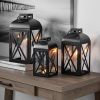 Decorative Black Metal Pillar Candleholder Lantern, 14", Large - 1 Pack
