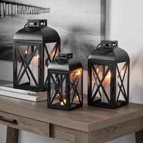 Decorative Black Metal Pillar Candleholder Lantern, 14", Large - 1 Pack