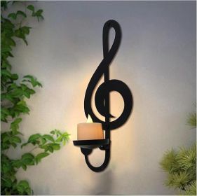 Candle Sconces Wall Musical Note Sconces Decor Wall Mounted Metal Candle Holders with Foldable Tray ZAYHENYOO (1, L-A) - BLACK