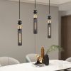 Modern Black and Gold 3-Light Pendant Chandelier, Adjustable Hanging Lights with Cylindrical Mesh Shades, E26 Base, Ideal for Dining Room