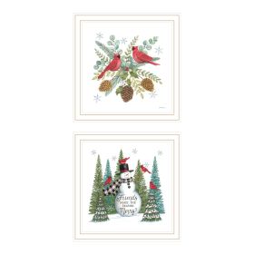 Trendy Decor 4U 2- Piece Vignette Friends Make the Season Merry White Framed Wall Art for Living Room