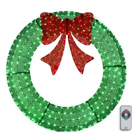 48in Pre-Lit Outdoor Christmas Wreath Decoration, LED Metal Holiday Decor for Home Exterior, Garden w/ 315 Lights, Bow - Green/Red - default title