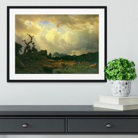 Thunderstorms in the Rocky Mountains by Bierstadt Framed Print - 36" x 24" / 90cm x 60cm (approx) - Natural/With White Edging