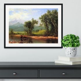 Wind River Mountains landscape in Wyoming by Bierstadt Framed Print - 48" x 32" / 120cm x 80cm (approx) - Natural/No White Edging
