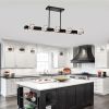 Rectangle Chandelier for Dining Room, 8-Light Black Farmhouse Linear Pendant Light Fixture, Modern Crystal Hanging Lighting Chandelier for Lobby