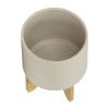 S/2 5/8" PLANTER W/ WOOD STAND, MATTE BEIGE - as Pic