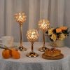 Gold/Silver Crystal Candle Holder Pillar Metal Tealight Candlestick Wedding Table Centerpiece Party Christmas Home Desktop Decor - Gold Large - CN