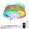 Modern Rustic Ceiling Fan Light with LED RGB Mood Lighting, Rope Woven Design, Quiet Fan, Semi Flush Mount for Bedroom, Living Room, or Dining Room