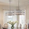 Modern Crystal Drum Chandelier, 6-Light Pendant Lighting Fixture with Silver Metal Frame for Living Room, Dining Room