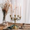 3/5-Arm Metal Plated Candle Holders Retro Candelabra European Style Simple Romantic Candlestick Pillar Wedding Party Centerpiece - bronze-three - CN