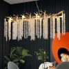 39.4-inch Modern Golden Pendant Light with Cascading Crystal Strands, Ideal for Living Room, Dining Room and Foyer