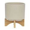 S/2 5/8" PLANTER W/ WOOD STAND, MATTE BEIGE - as Pic