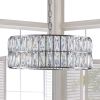 Modern Crystal Drum Chandelier, 6-Light Pendant Lighting Fixture with Silver Metal Frame for Living Room, Dining Room