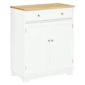 Kitchen Storage Cabinet, Sideboard Floor Cupboard With Solid Wood Top, Adjustable Shelf & 2 Drawers For Living Room, Hallway, White (Color: White)