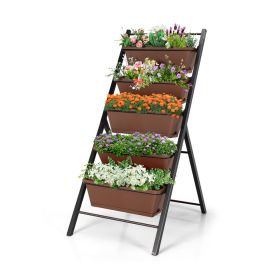 5-tier Vertical Garden Planter Box Elevated Raised Bed With 5 Container (Color: Brown)