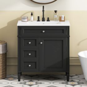30'' Bathroom Vanity With Top Sink, Modern Bathroom Storage Cabinet With 2 Drawers And A Tip-out Drawer, Single Sink Bathroom Vanity (Color: Black)