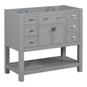 36'' Bathroom Vanity Without Top Sink, Grey Cabinet Only, Modern Bathroom Storage Cabinet With 2 Soft Closing Doors And 6 Drawers (Color: Grey)