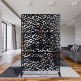 Outdoor  Indoor Privacy Screen Metal Privacy Screen 76 Hx48 W  Freestanding Decorative Privacy Screen For Deck Balcony Patio, Privacy Fence Panel (Color: Black)