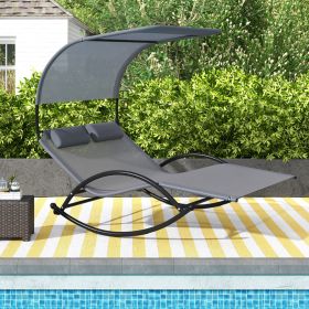 Outdoor Dual Rocker Sunbed 2-Person Canopied Patio Lounger With Detachable Headrests (Option: Gray)