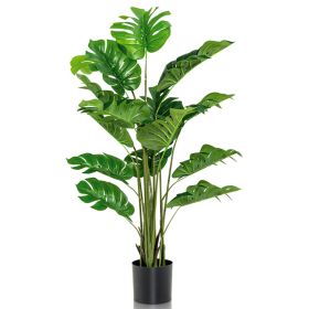 5 Feet Artificial Tree Faux Monstera Deliciosa Plant For Home Indoor And Outdoor (Color: Green)