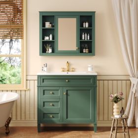 36'' Bathroom Vanity With Medicine Cabinet, Modern Bathroom Storage Cabinet With 2 Soft Closing Doors And 4 Drawers, Single Sink Bathroom Vanity (Color: Green)