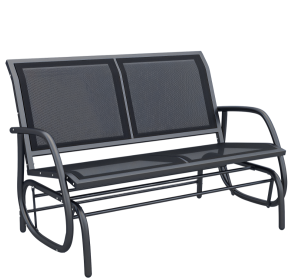 Outdoor Glider Rocking Chair For 2, Patio Bench Swing With Steel Frame, Ideal For Garden, Porch - Black (Color: Black)