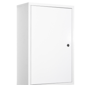 Kleankin Medicine Cabinet Steel Wall Mount 24x16 3-Tier Storage Lockable White (Color: White)