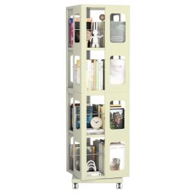 4-Tier All-Steel Rotating Bookshelf With 360  Wheels, Large Size Sturdy   Spacious Book Rack, New Style White Bookshelf,Easy Assembly (Color: Yellow)