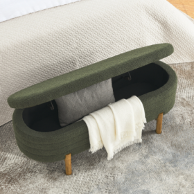 Ottoman Oval Storage Bench,Rubber Wood Leg  46x17.7x10.8 (Color: Green)