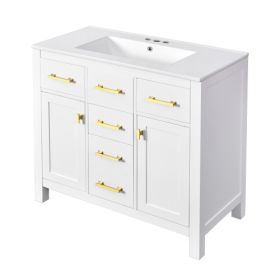 36'' Bathroom Vanity With Ceramic Sink Combo Set,Modern Freestanding Single Bathroom Cabinet With 4 Drawers & 2 Cabinets,Storage Cabinet For Bath (Color: White)