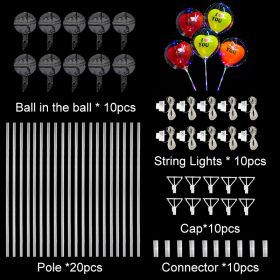 10Pcs Led Balloon With Sticks Luminous Transparent Helium Bobo Balloons Glow Flashing Wedding Festival Birthday Party Decor Gift (Color: Double ball-10pcs, Ships From: China)