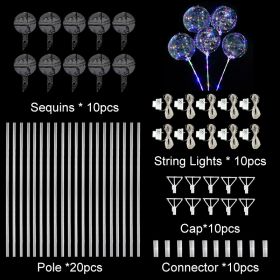 10Pcs Led Balloon With Sticks Luminous Transparent Helium Bobo Balloons Glow Flashing Wedding Festival Birthday Party Decor Gift (Color: Sequins-10pcs, Ships From: China)