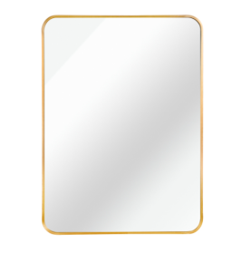 24x32 Inch Gold Metal Framed Rectangular Bathrrom Mirror For Wall. (Color: Gold)