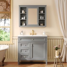 36'' Bathroom Vanity With Medicine Cabinet, Modern Bathroom Storage Cabinet With 2 Soft Closing Doors And 4 Drawers, Single Sink Bathroom Vanity (Color: Grey)